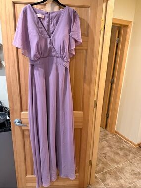 Lavender V-Neck Maxi Dress with Flutter Sleeves